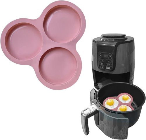 KVZVK Reusable Egg Pan for Air Fryer - Non-Stick 3-Cavity Baking Mold for Perfect Burgers
