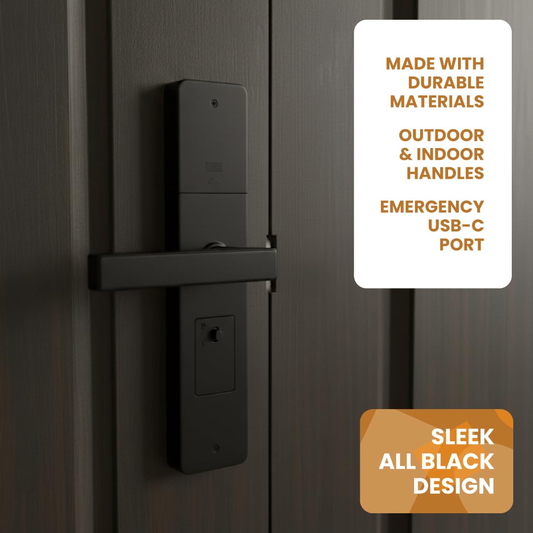 Stilaris Slim Smart Lock with Handle – 4-in-1 Biometric Fingerprint Door Lock, Thin Profile Mortise-Style Keyless Entry for Home, Office & Patio Doors, Waterproof Electronic Keypad & IC Card Access