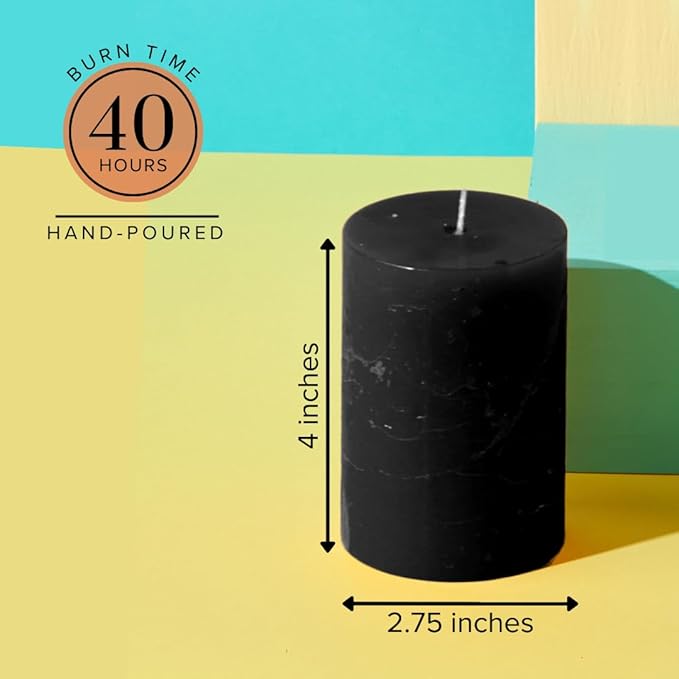 Simply Soson 3x4 inch Black Pillar Candles Set of 3, Rustic Texture, Unscented Black Candles, Dripless Candles, 3 inch Pillar Candles Ideal as Wedding, Parties, Spas, Dinner, Home Decoration, Church