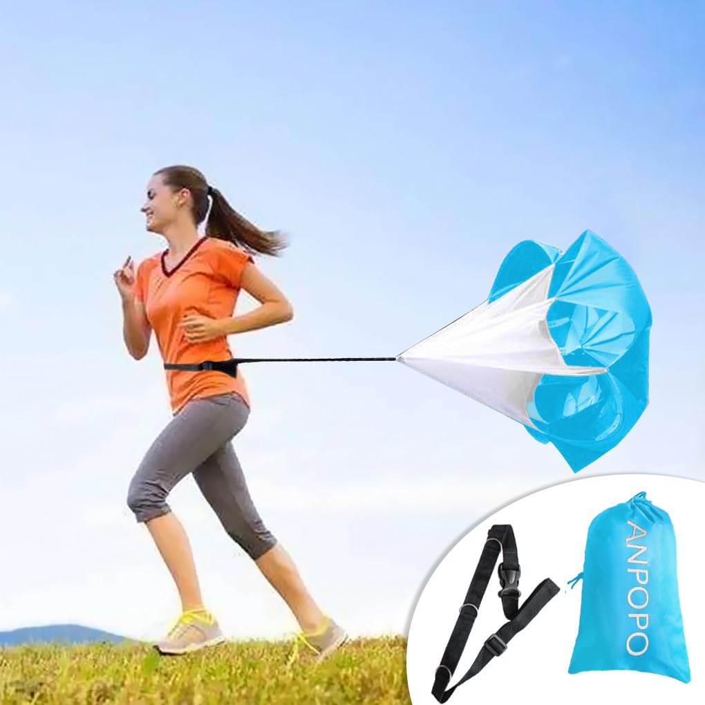 ANPOPO Bfsmile Running Speed Training 56" Parachute with Adjustable Strap, Free Carry Bag. Speed Chute Resistance Running Parachute for Kids Youth and Adults (Blue)
