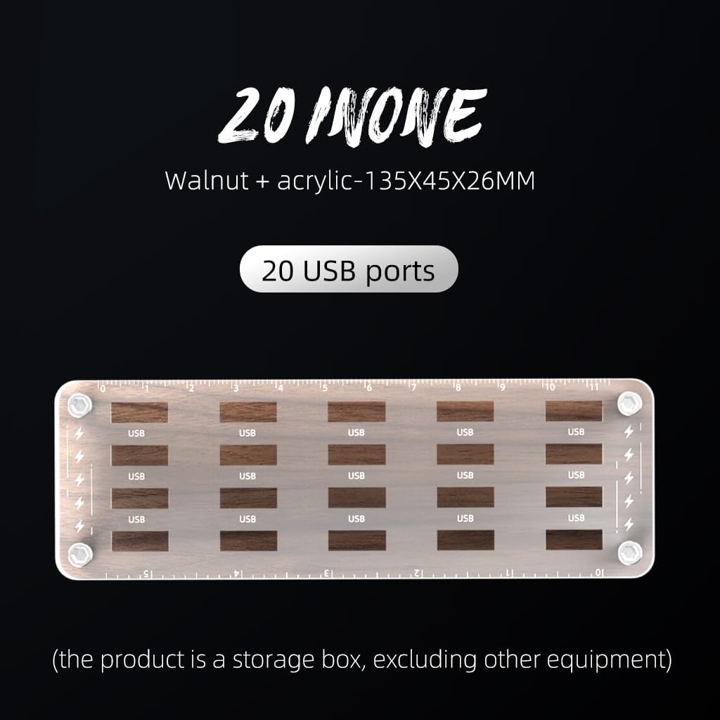 FEIFANZHE 20 Case-F02MY-U Walnut Wooden Memory Case and Storage Box - USB Slots Holder Desk, Flash Disk Protection Box