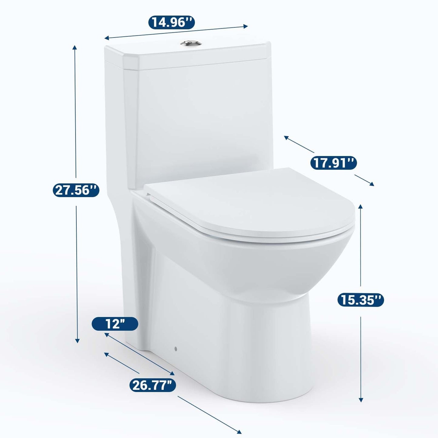 Toilet Two-Piece Round, Side Flush Handle, White Ceramic, Bottom-Lock PP Soft Close Seat, Efficient Flushing System, Easy Installation, Compact Modern Bathroom Toilet, Space Saving, Durable Design, Ea