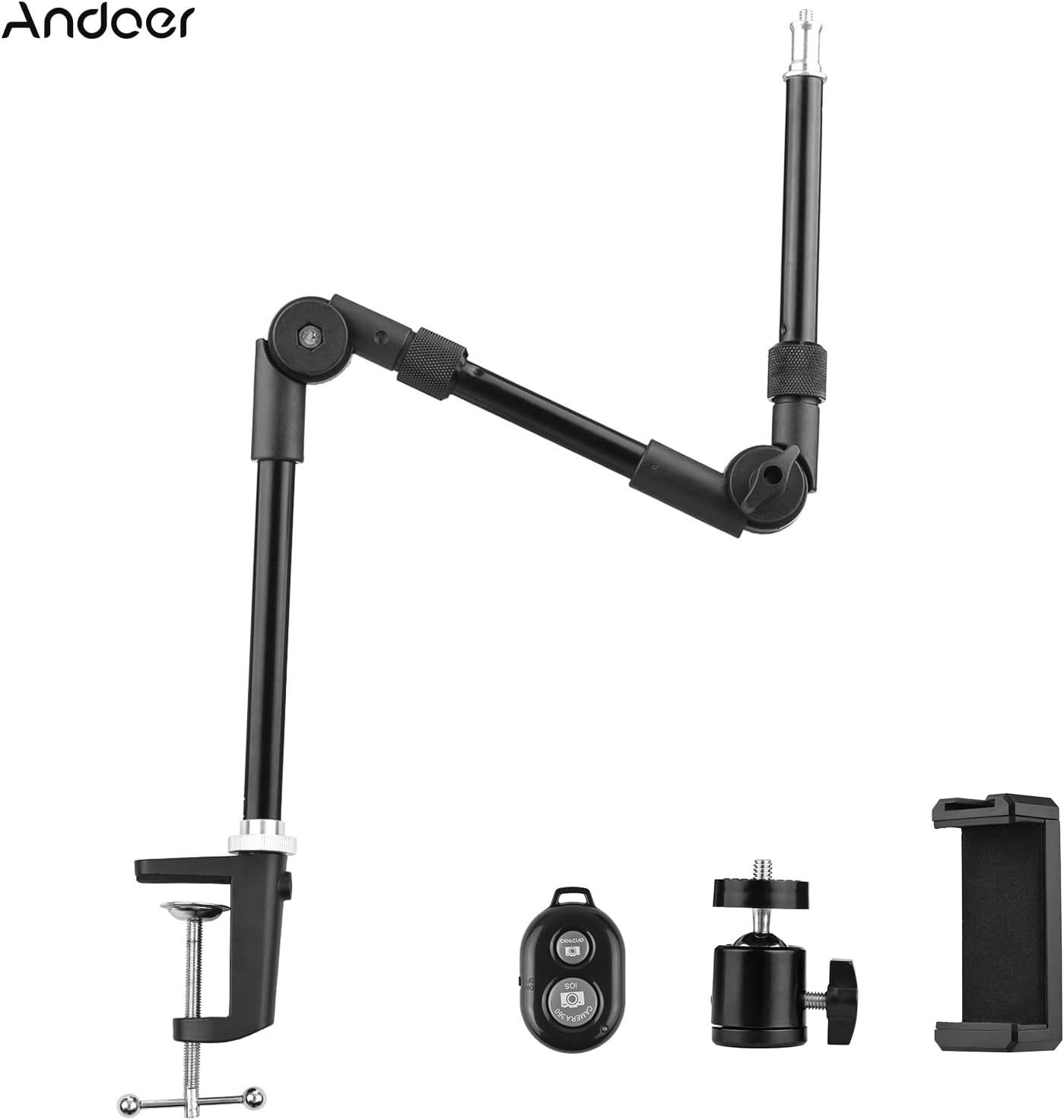 Andoer ST-01 1/4 Inch 3kg Flexible Foldable Desk Mount Stand Metal Bracket Screw Load Capacity with Flexible Ballhead