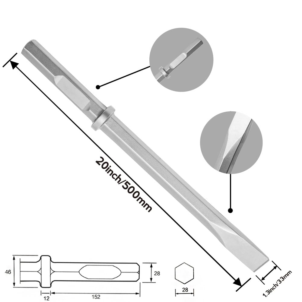Monkey King Bar- Long 20 Inch Hex Chisel Bit- Flat Chisel Bit Ideal for Removing Masonry- Round Hex & Spline Hammer Steel