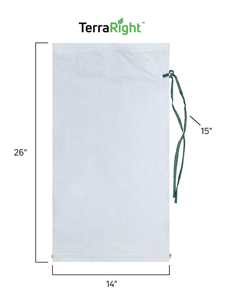TerraRight Sandbags - Extra Durable Empty White Woven Polypropylene Sand Bags w/Ties, Max. UV Protection, 14" x 26" (10 Count)