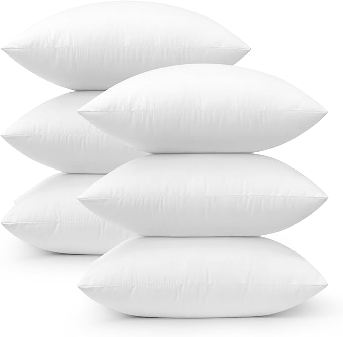 MIULEE Throw Pillows Inserts, Pack of 6 18x18 Inch 100% Virgin Fiber Filling Bed Couch Pillows