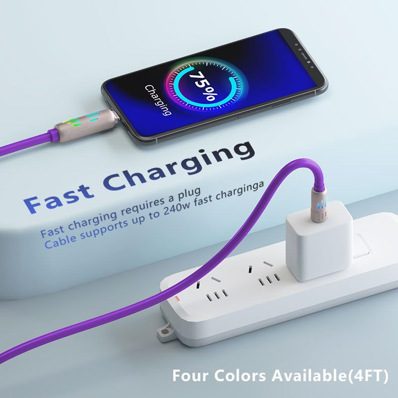 LWW 240W 4-in-1 5A 4FT USB C Multi Charger Cable with LED Indicator, PD Fast Charging & Data Sync, Silicone, Compatible