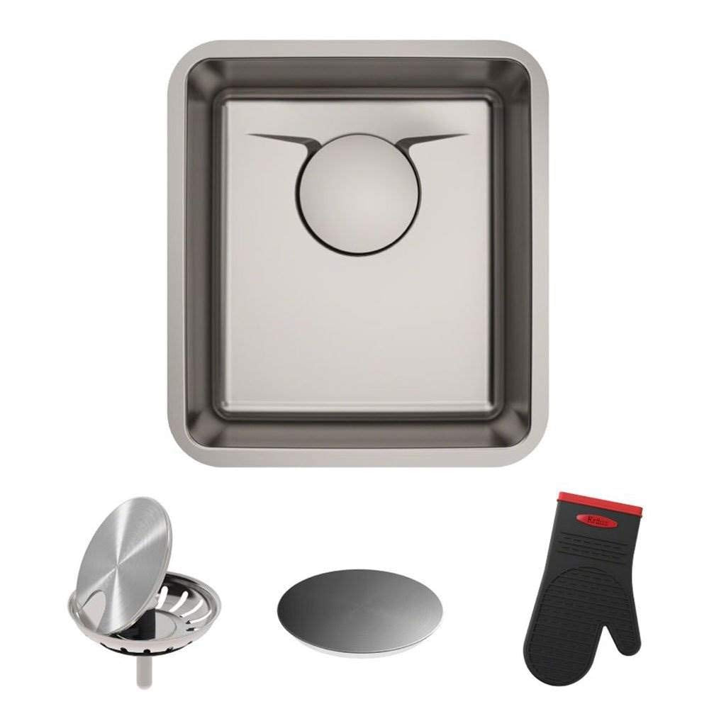 KRAUS Dex 17-Inch Undermount Single Bowl TRU16 Gauge Stainless Steel Kitchen Bar Sink with DrainAssure WaterWay and VersiDrain Assembly in Radiant Pearl Finish, KD1US17B