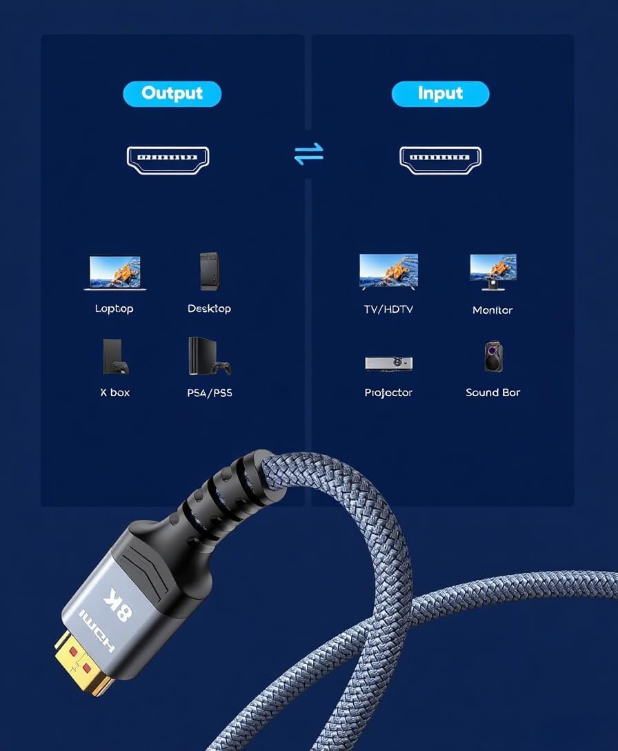 Kirei V Wire 8K/10K/4K 3.3 (1M), 48Gbps 8K@60Hz 4K@120Hz 2.0/2.1/2.2/2.3, HDMI Cable ft Ultra High Speed, eARC HDCP
