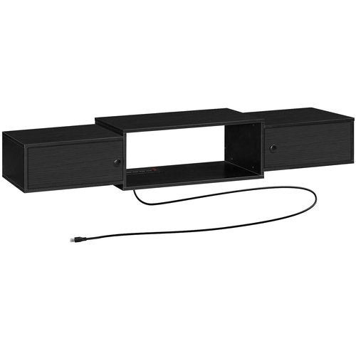 HOOBRO 55" Floating TV Stand with Power Outlets, Modern Wall Mounted Media Console Shelf with Doors, Entertainment Center for Under TV Storage, for Living Room, Bedroom, Black BK11UDS01