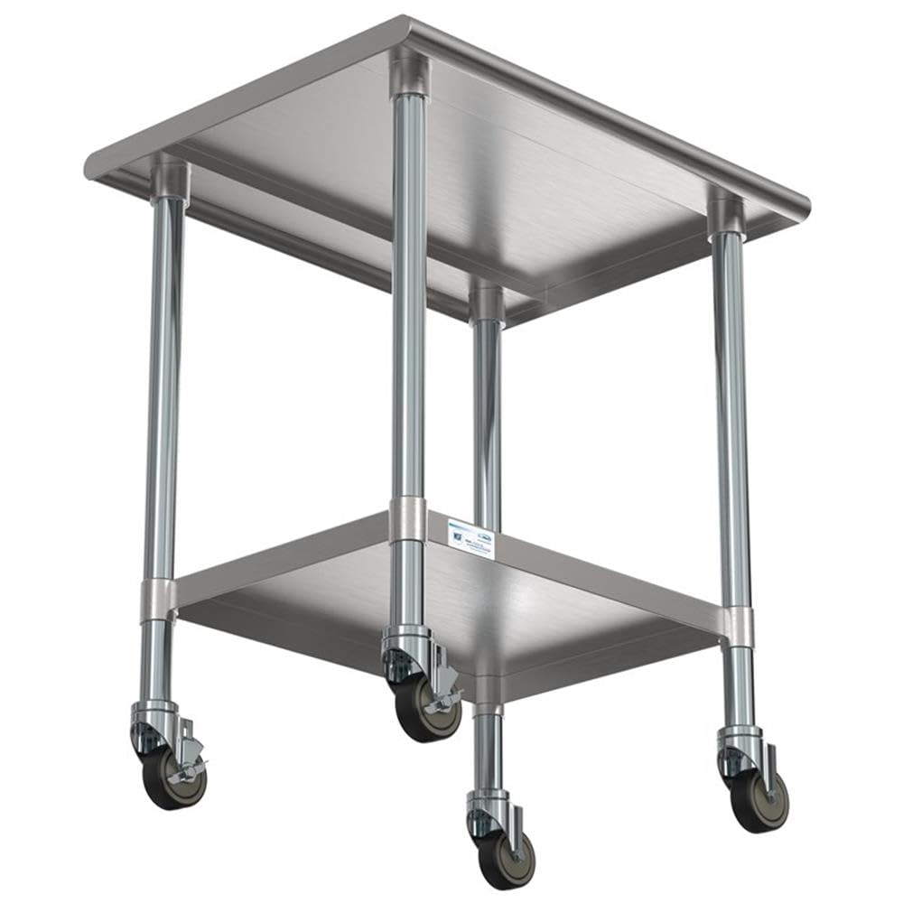 KoolMore Commercial 24x30'' Stainless Steel Work Table with Wheels for Restaurant or Home Use, Under Storage Shelf Food, Tools, Equipment, & Hardware, Heavy Duty Metal Workspace (CT2430-18C), Silver