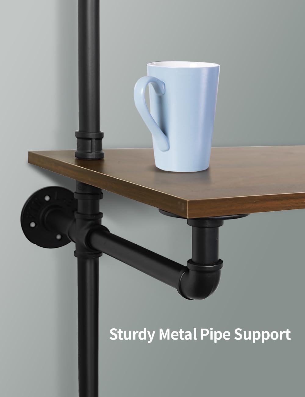 OLDRAINBOW Industrial Pipe Computer Desk with Shelves,Wall Mounted Laptop Desks for Small Spaces,59 inch Bookshelf Narrow Writing Desk with Floating Shelves