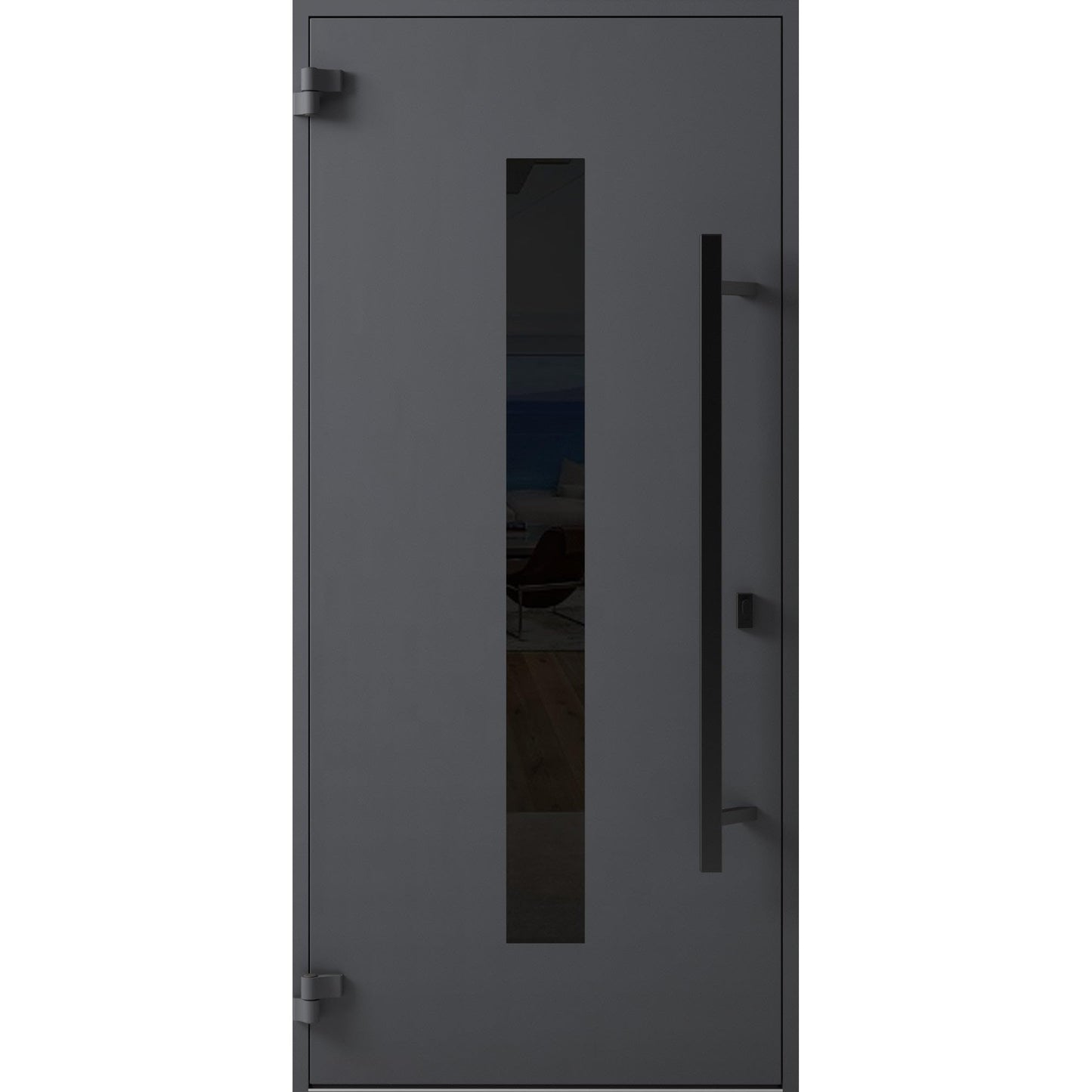 VDOMDOORS Front Exterior Prehung Steel Door/Ronex 0130 Grey/Entry Metal Modern Painted W36 x H80 Right Hand Inswing