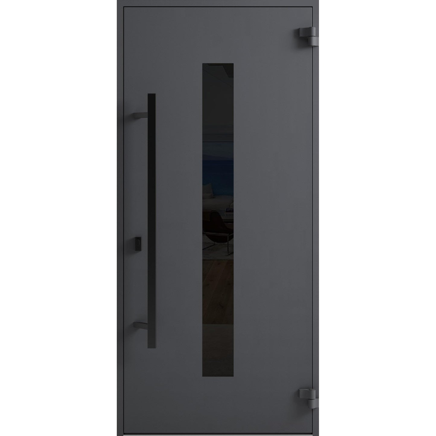 VDOMDOORS Front Exterior Prehung Steel Door/Ronex 0130 Grey/Entry Metal Modern Painted W36 x H80 Left Hand Inswing