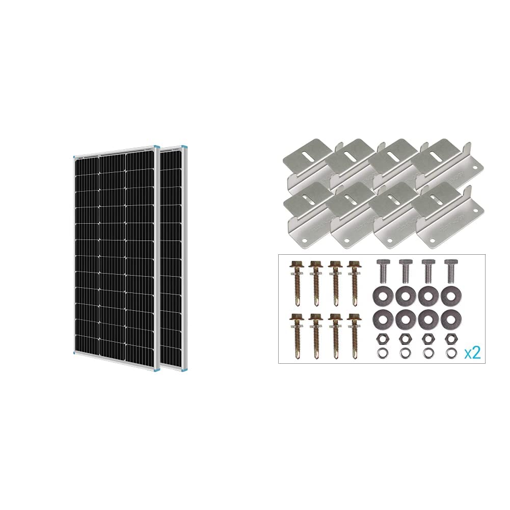 Renogy 100W Solar Panels (2-Pack) and Z Brackets Solar Panel Mounting Kit