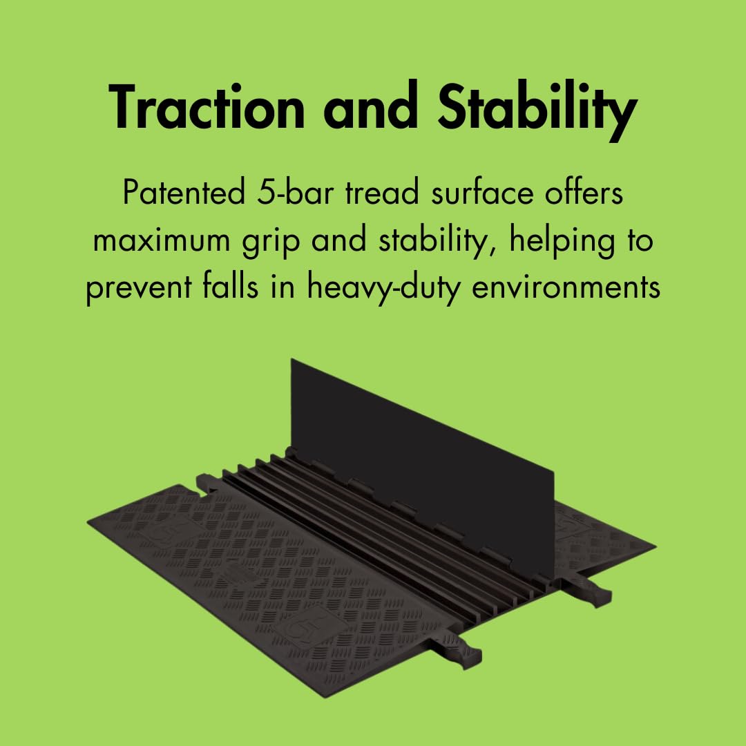 Checkers 5 Channel Low Profile Drive Over Cable Protector with Built in ADA Compliant Ramp, Heavy Duty Loads up to 68,000 Pounds, Polyurethane Construction, Black/Black, GD5X75-B/B