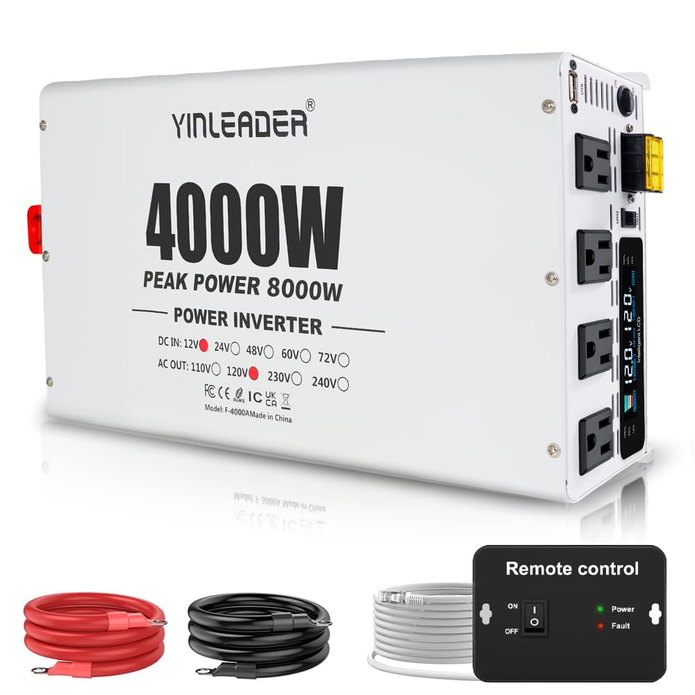 4000W Power Inverter 12V to 110V/120V, Solar Inverter Remote for RV Camping Off-Grid Solar Inverter Systems