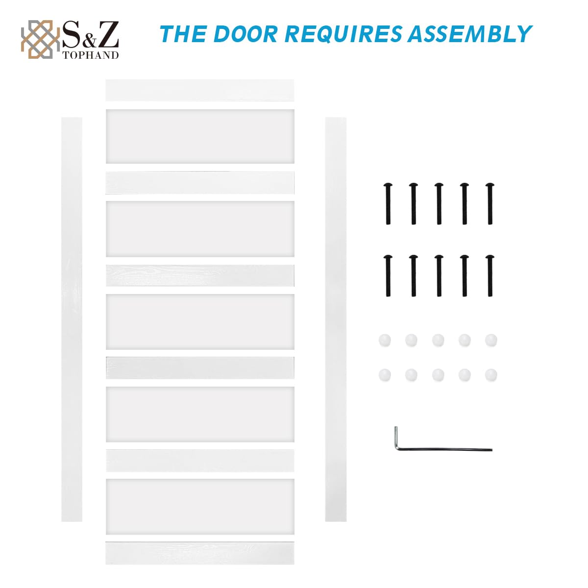 S&Z TOPHAND 36in x 84in Glass Sliding MDF Barn Door with 6.6FT Sliding Door Hardware Kit, 5 Tempered Frosted Glass, Slab Inside Covered with Water-Proof PVC Surface, Simple DIY Assembly