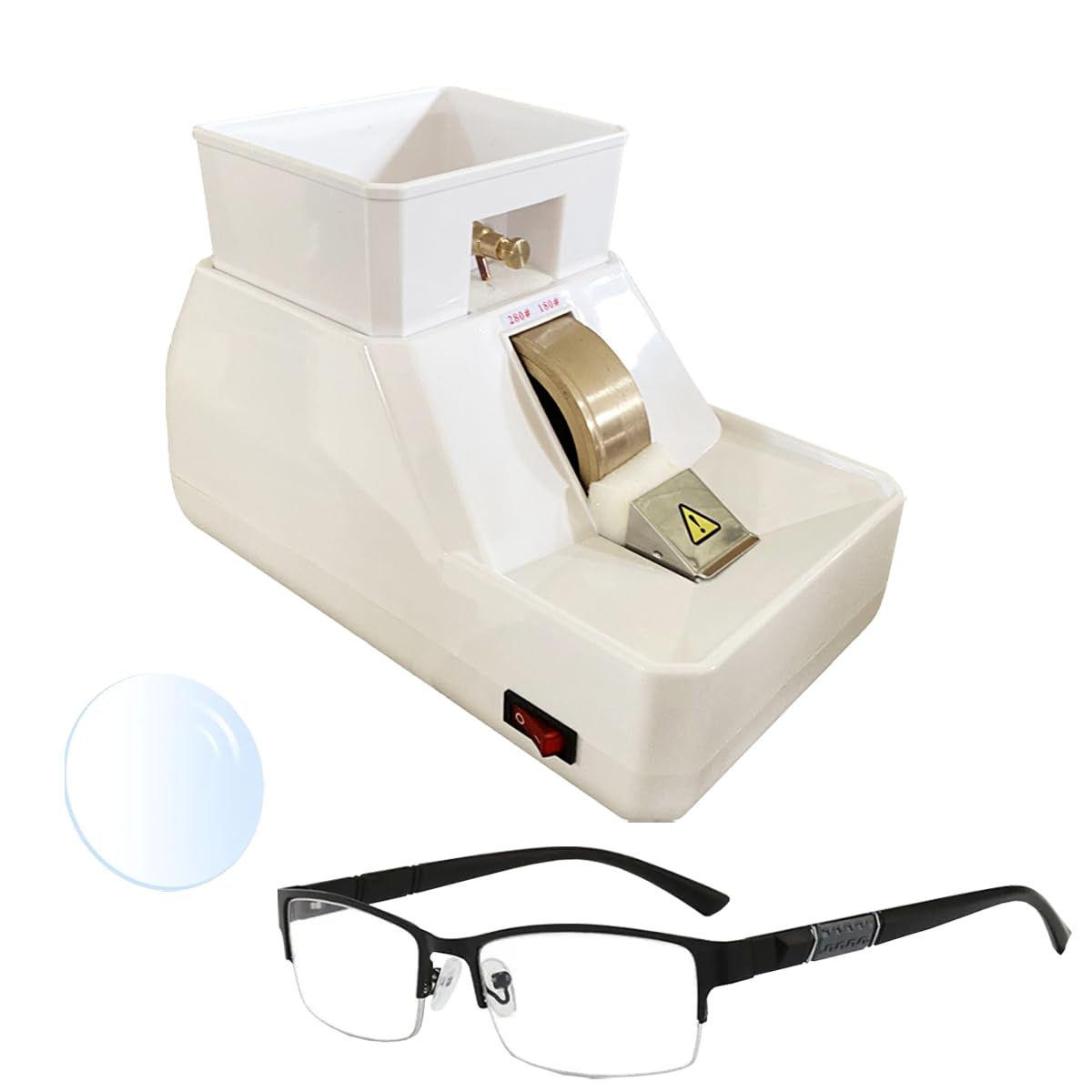 INTBUYING Manual Optical Hand Edger, 110V Eyeglasses Lens Grinder Machine with #240 and #180 Lens Grinding Wheel 50W Lens Polisher with Removable Sink