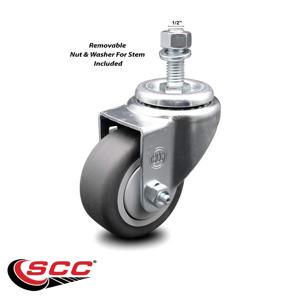 3" Swivel Caster with 1/2" Threaded Stem and Thermoplastic Rubber Wheel - 210 lbs. Capacity - Service Caster Brand