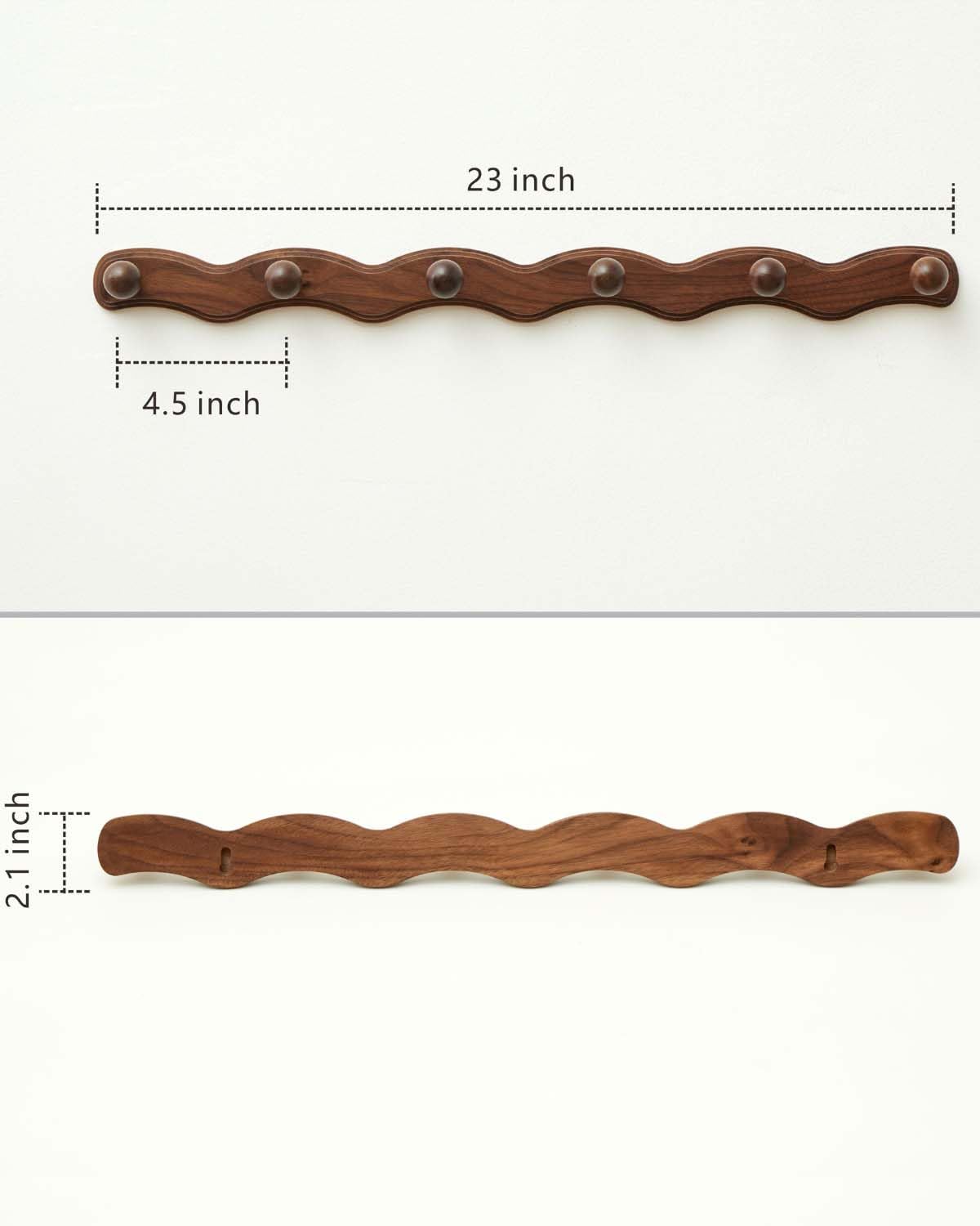 Wood Coat Rack Wall Mount - Walnut Coats Hook Hanger Wall-Mounted, Wave-Shaped Entryway Hanging Racks with 6 Hooks for Jacket Keys Hats Robes Towels Bags, Living Room Mudroom Bathroom Bedroom Hallway