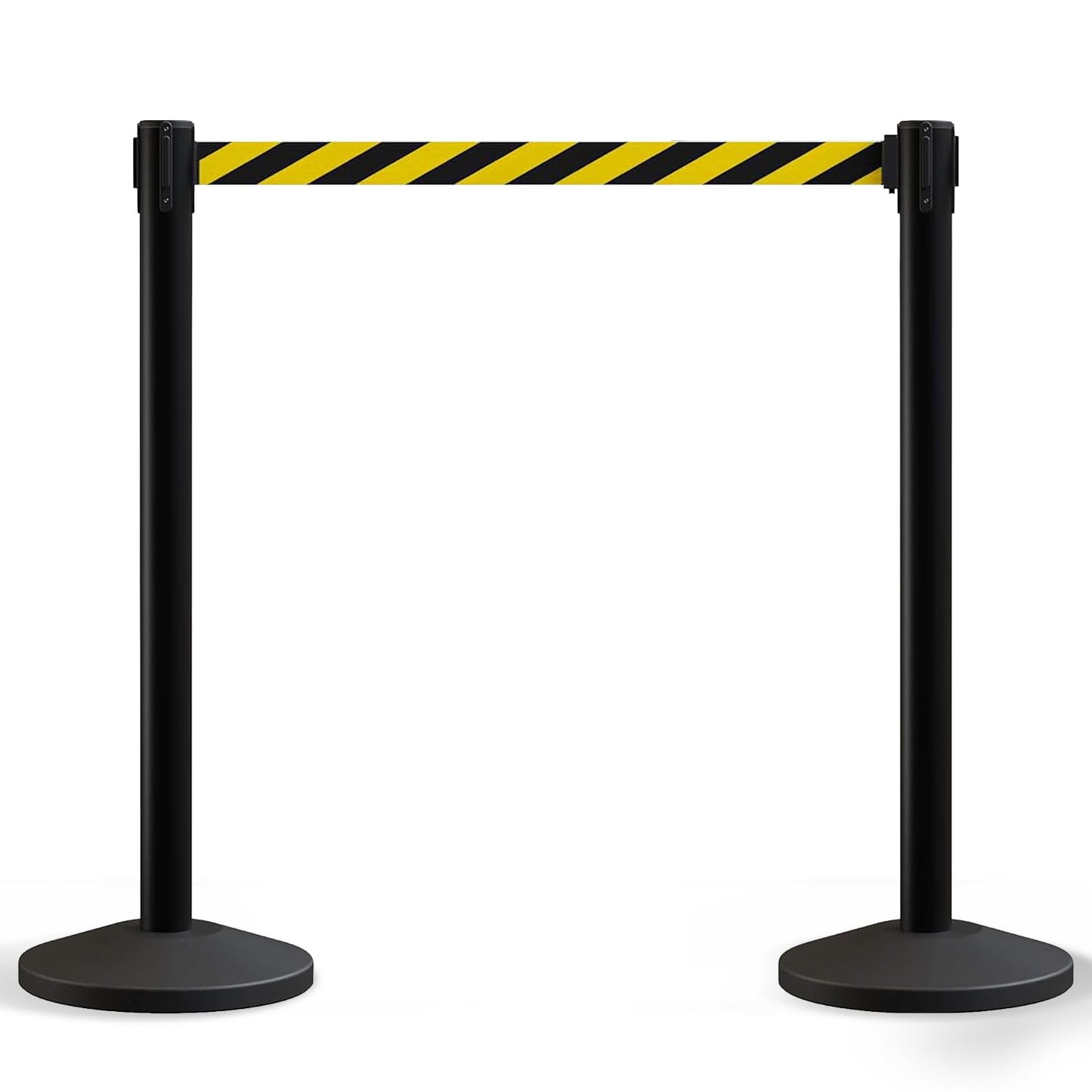 Crowd Control Warehouse Set of 2 Stanchion Retractable Belt Barriers, 11 Foot Black & Yellow Belt Barrier with 40” Black Posts, Premium Barriers with Heavy Duty Concrete Base, CCW Series RBB-100