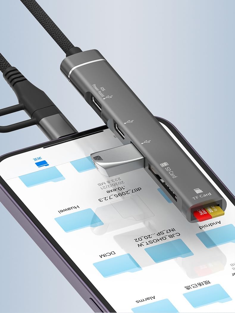 AOMAX 5-in-1 3.0 SD Card Reader for iPhone iPad, Lightning USB-C to Memory Card Viewer with SD/TF Card Slots USB OTG