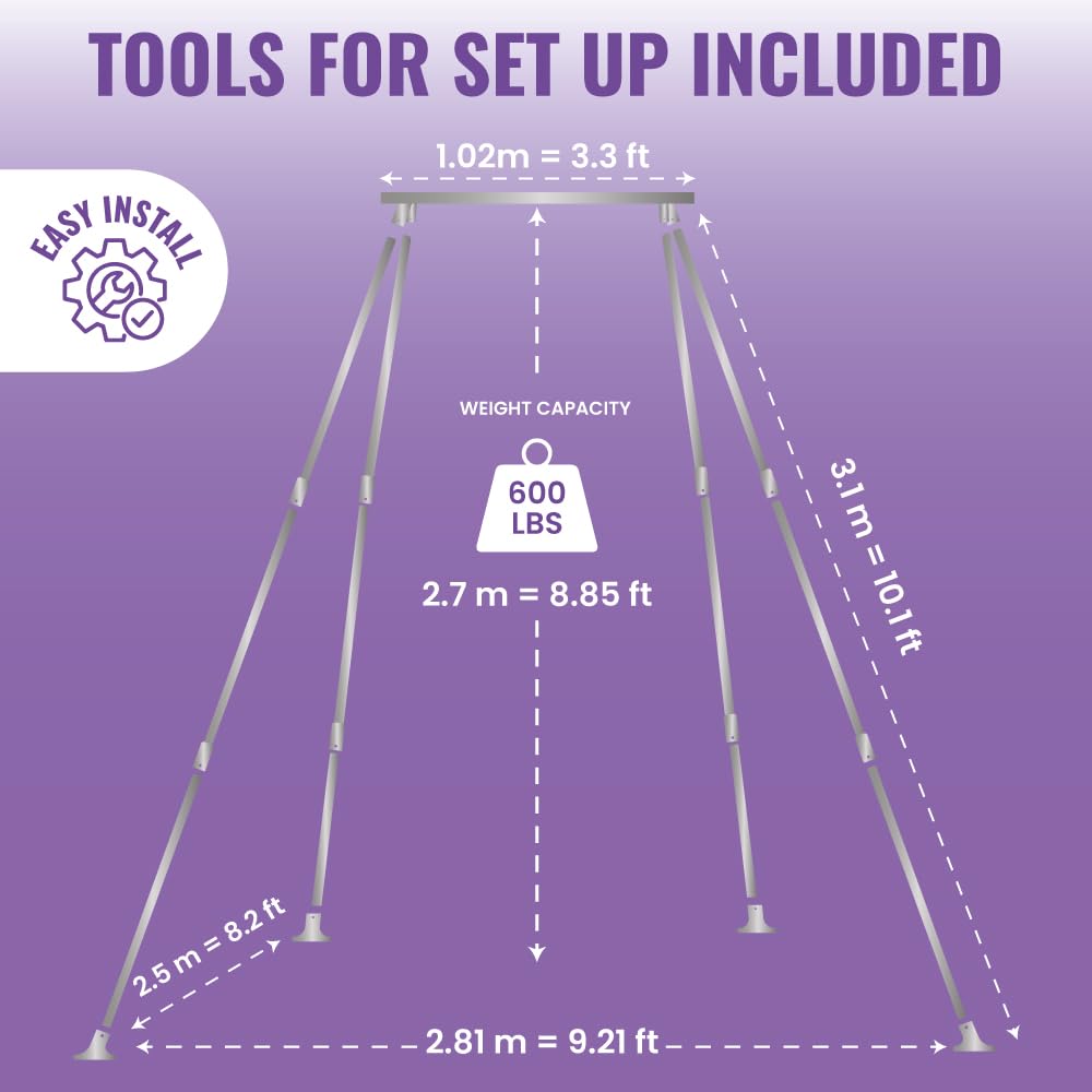 Yoga Trapeze Versatile Fitness Yoga Stand for Home & Outdoor | Easy 5-Min Setup | Supports Yoga Aerial Silks, Swings, Hammocks, Olympic Rings | Stable Solid Aluminum Supports Max 600lbs