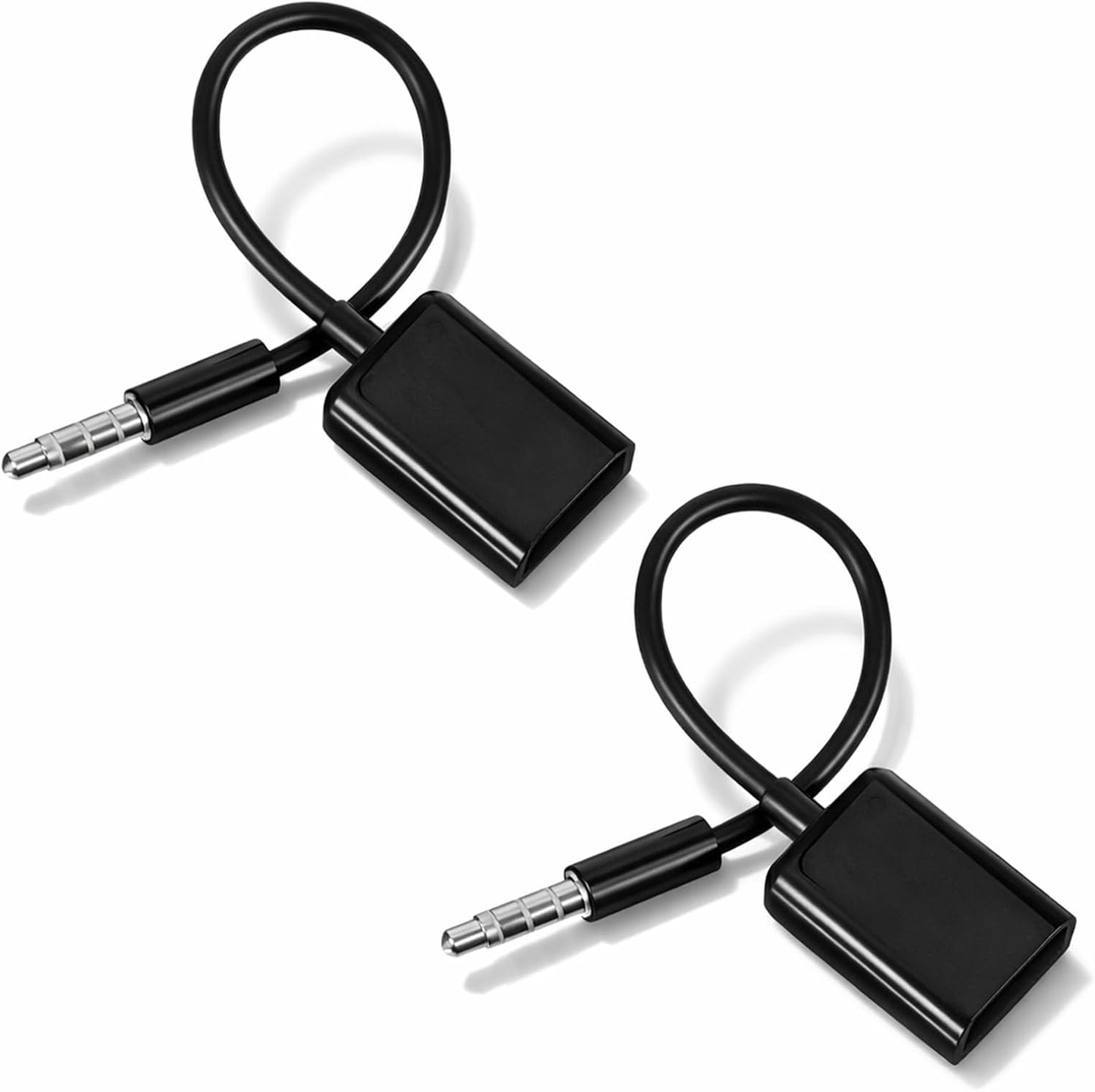 Exircy 2-Pack 3.5mm 2.0 MP3 AUX to USB Adapter, Black Male Audio Jack to USB Female Converter Cable Only for Car AUX