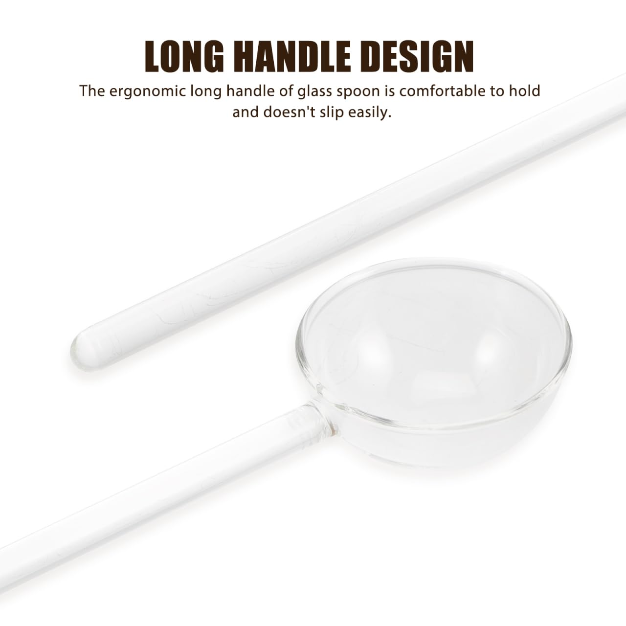 Amosfun Heat Resistant Glass Spoons Set of 6 Long Handle Dessert Spoons 6.69In for Home Restaurant Kitchen Mixing Cocktails Milk and Desserts