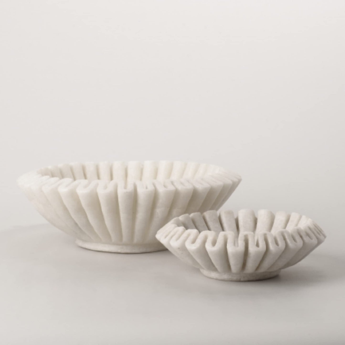 PUSHPA EXPORTS Marble Ruffle Bowl Decorative Marble Scallop Bowl Flower Bowl Fruit Bowl Ruffled Marble Bowl Jewelry Dish Christmas Gift Decorative Bowl (2 Pieces of 6 inch)