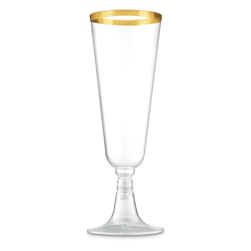 Munfix 100 Pack Gold Plastic Champagne Flutes, 5 Oz Clear Plastic Toasting Glasses Fancy Disposable Wedding Party Cocktail Cups with Gold Rim