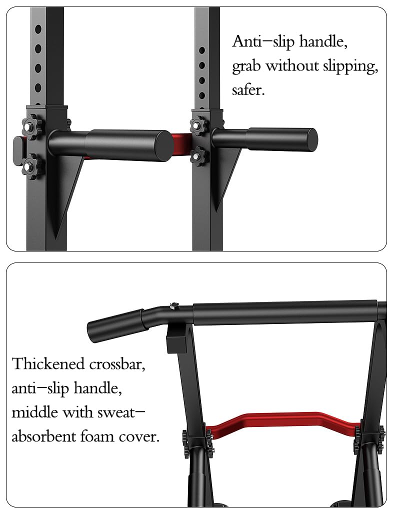 Power Tower Dip Station Pull Up Bar - Multi-Purpose Home Gym Equipment with Adjustable Height and Non-Slip Foot Pads - 330lbs Capacity