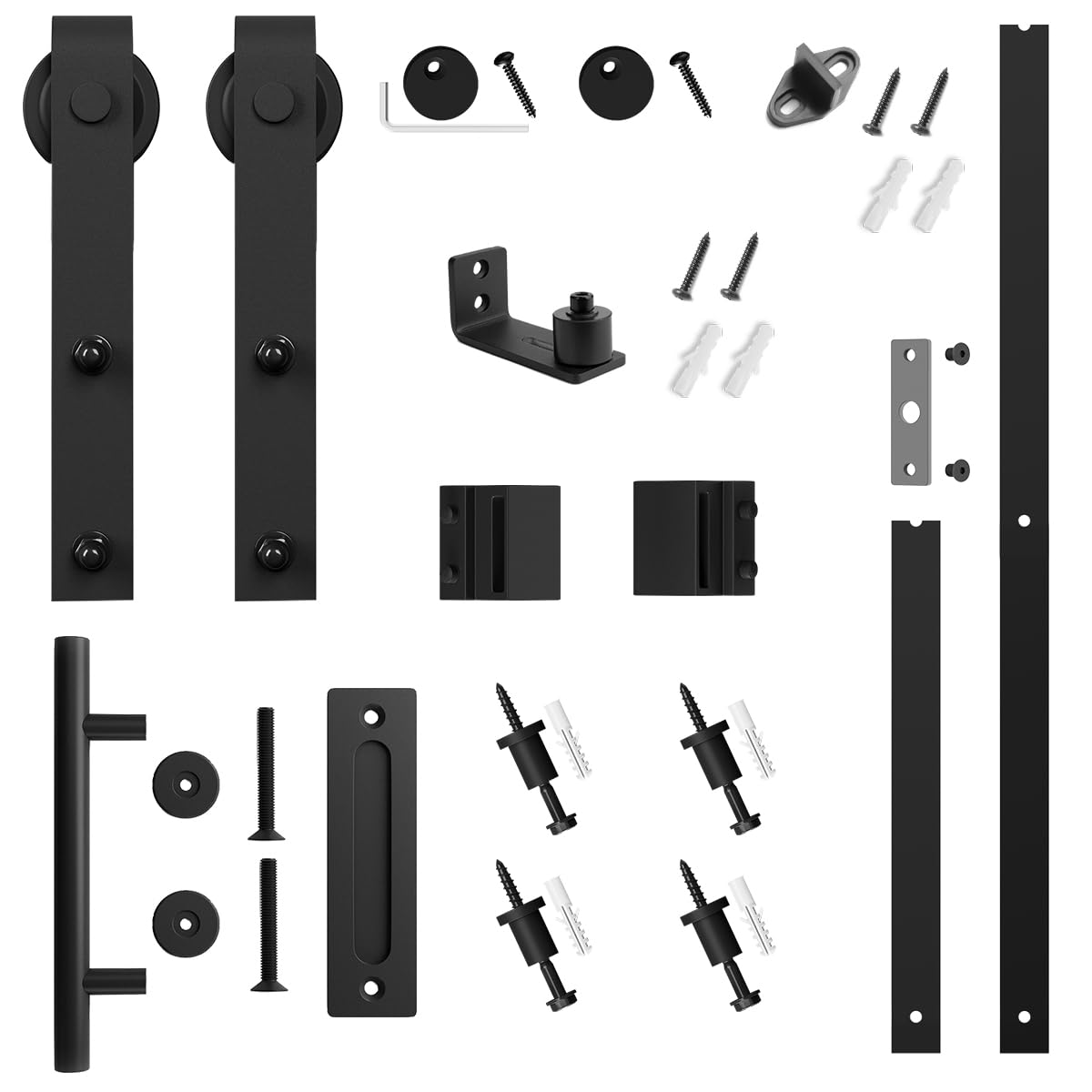 SMARTSTANDARD 5FT Sliding Barn Door Hardware Whole Kit (Include 5ft Track Kit & Pull Handle Set & Floor Guide), Smoothly and Quietly, Easy to Install, Fit 30" Wide Door Panel (J Shape)