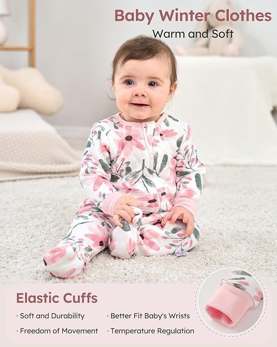 Yoofoss Organic Cotton Baby Pajamas - Warm Quilted Footed Sleepers for Newborns 0-9 Months