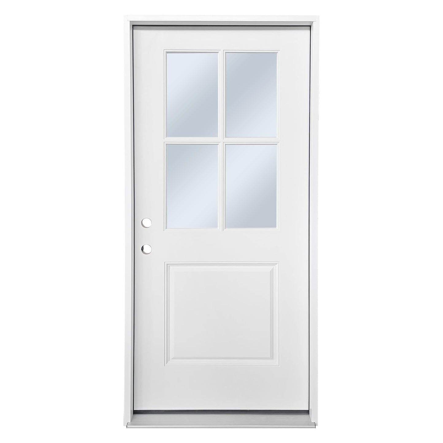 36 x 80 Inch Prehung Fiberglass Front Door, 4-Lite Clear Glass, White Primed Exterior Entry Door, All-Weather Resistant, Right Hand Inswing