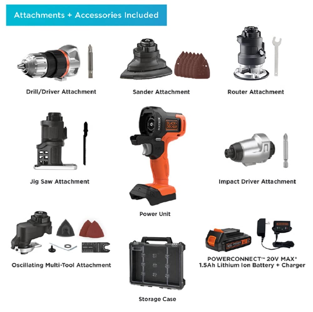 BLACK+DECKER Cordless Drill Combo Kit with Case, 6-Tool with Screwdriver Bit Set, 42-Piece (BDCDMT1206KITC & BDA42SD)