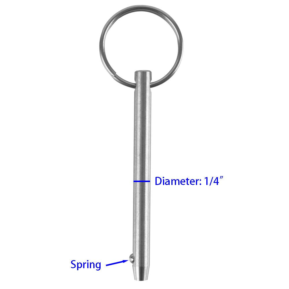 4 Pack Quick Release Pin, Diameter 1/4"(6.3mm), Overall Length 3"(76mm), Usable Length 2.4"(61mm), Full 316 Stainless Steel, Bimini Top Pin, Marine Hardware