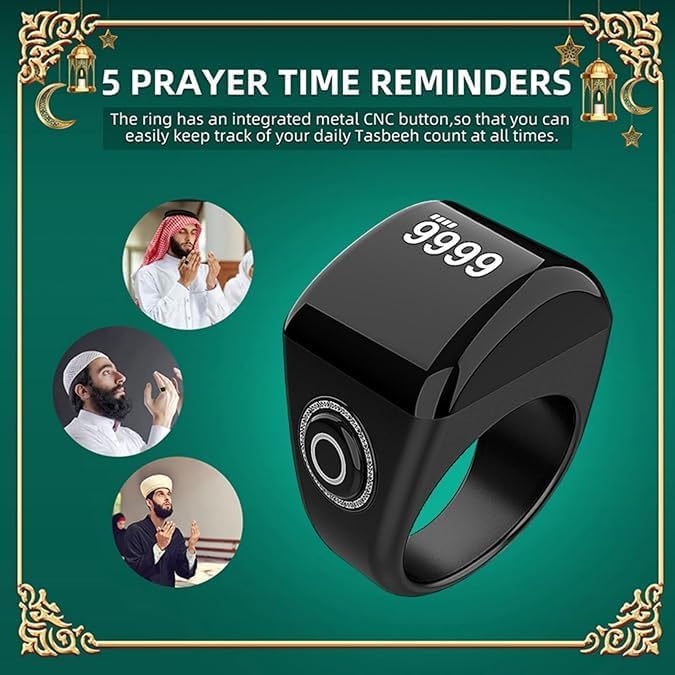 Ziemms Counter Counter 8 inch) Zikr Ring- Muslim Digital Azan Alarm Clock, Digital Tasbih Finger with OLED Screen