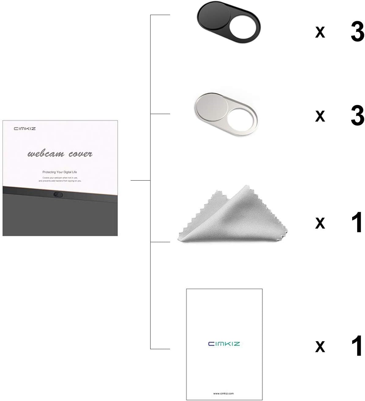 Cimkiz Adhesive-6 Packs(3black+3silver) Webcam Cover Slide Metal Magnet Sliding Web Camera Cover Slider for Laptops