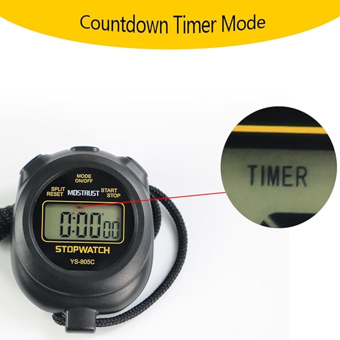 Digital Simple Stopwatch Timer, Single Lap Stopwatch Countdown Timer with On/Off, AAA Battery(Included) Stopwatch for Kids Students Coaches (Black)