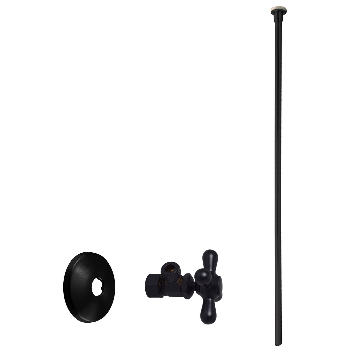 Westbrass D105KFHX-24-62 5/8" x 3/8" OD x 20" Flat Head Riser Supply Line Kit with Cross Handle Angle Supply Shut Off Valve for Toilet, Matte Black (24-Pack)