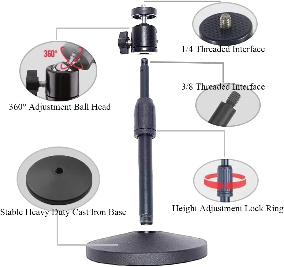 HANTAQ 1/4in 360Rotatable Desktop Mini Video Projector Stand Mount, Angle Adjustable Mini Projector Stand with Mounting