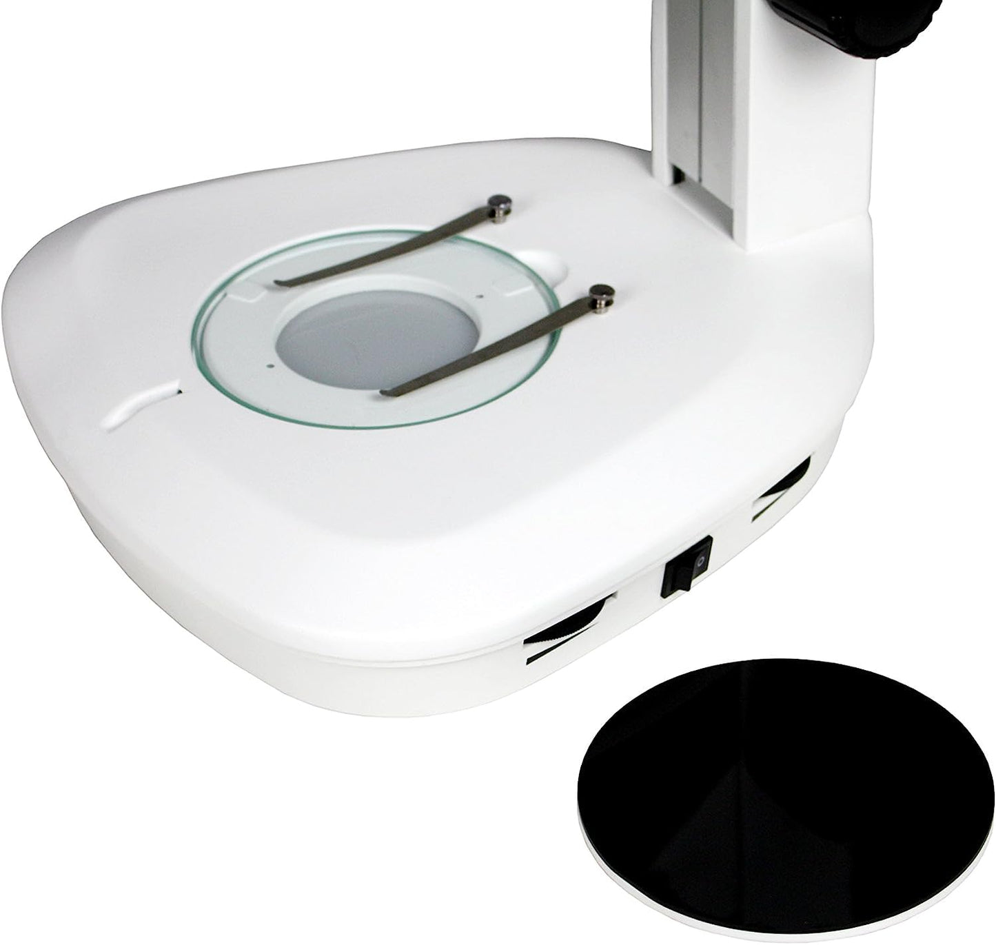 Vision Scientific VS-2FZ Trinocular Zoom Stereo Microscope, 0.7X—4.5X Zoom Range, 3.5X—90x Magnification Range, 0.5X & 2X Auxiliary Lens, Dual LED Illumination, Track Stand