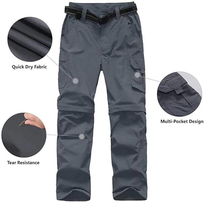 Boy’s Convertible Hiking Pants Lightweight Quick Dry Zip Off Pants for Kids Youth Outdoor UPF 50+ Casual Cargo Trousers
