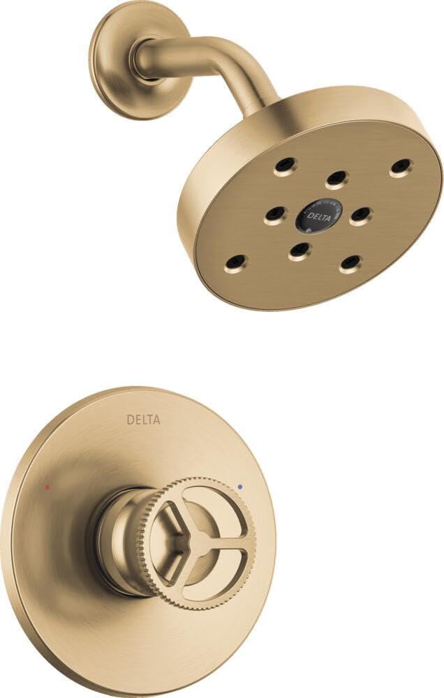 Delta Faucet Trinsic 14 Series Gold Shower Faucet with H2Okinetic Shower Head, Shower Faucet Set, Shower Trim Kit, Brushed Gold Shower Fixtures, Champagne Bronze T14258-CZ (Valve Not Included)