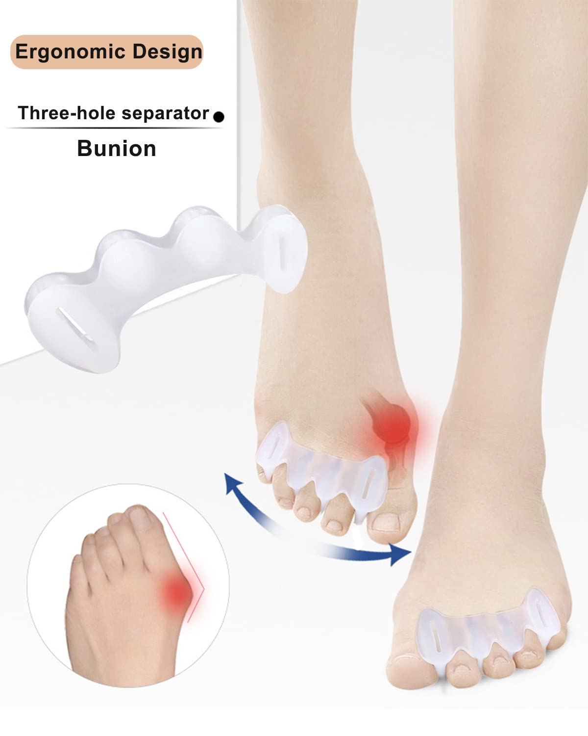2Pairs Toe Separators Toe Spacers for Women Men to Correct Bunion, Relieve Feet Pain, Foot Alignment, Toe Straighteners for Hammertoes, Plantar Fasciitis (M, Women Shoe Size 9-12.5, Men: 7-11)