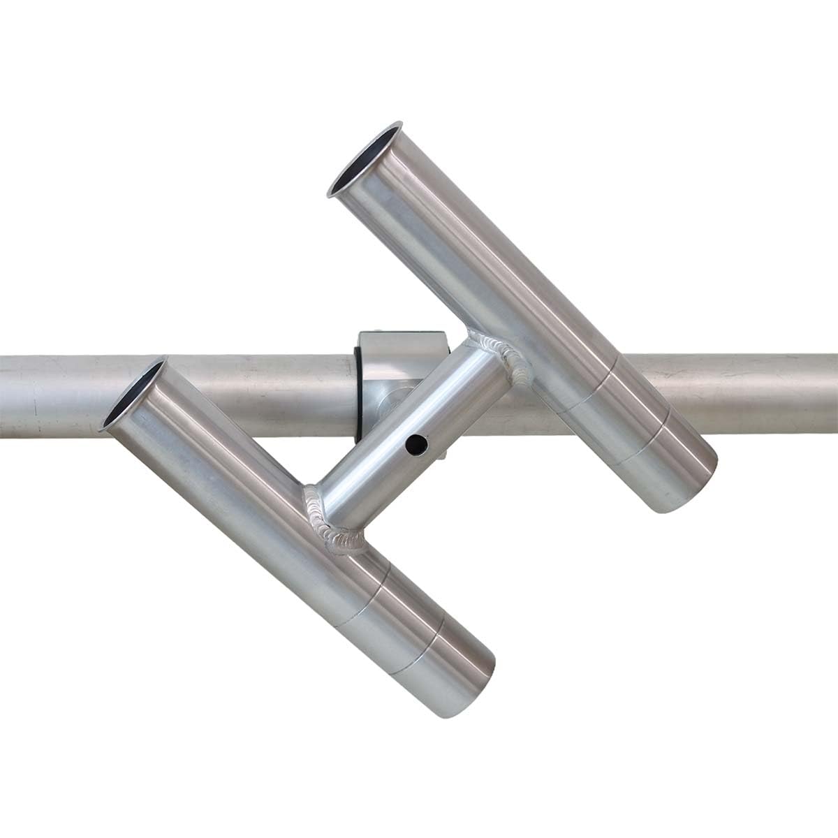 T-Top fishing Rod Holder Twin Aluminum clamp-on fit 1-1/2",1-7/8",2" inch horizontal or vertical fishing tower/leaning post/rail white black anodized (Silver Anodized)