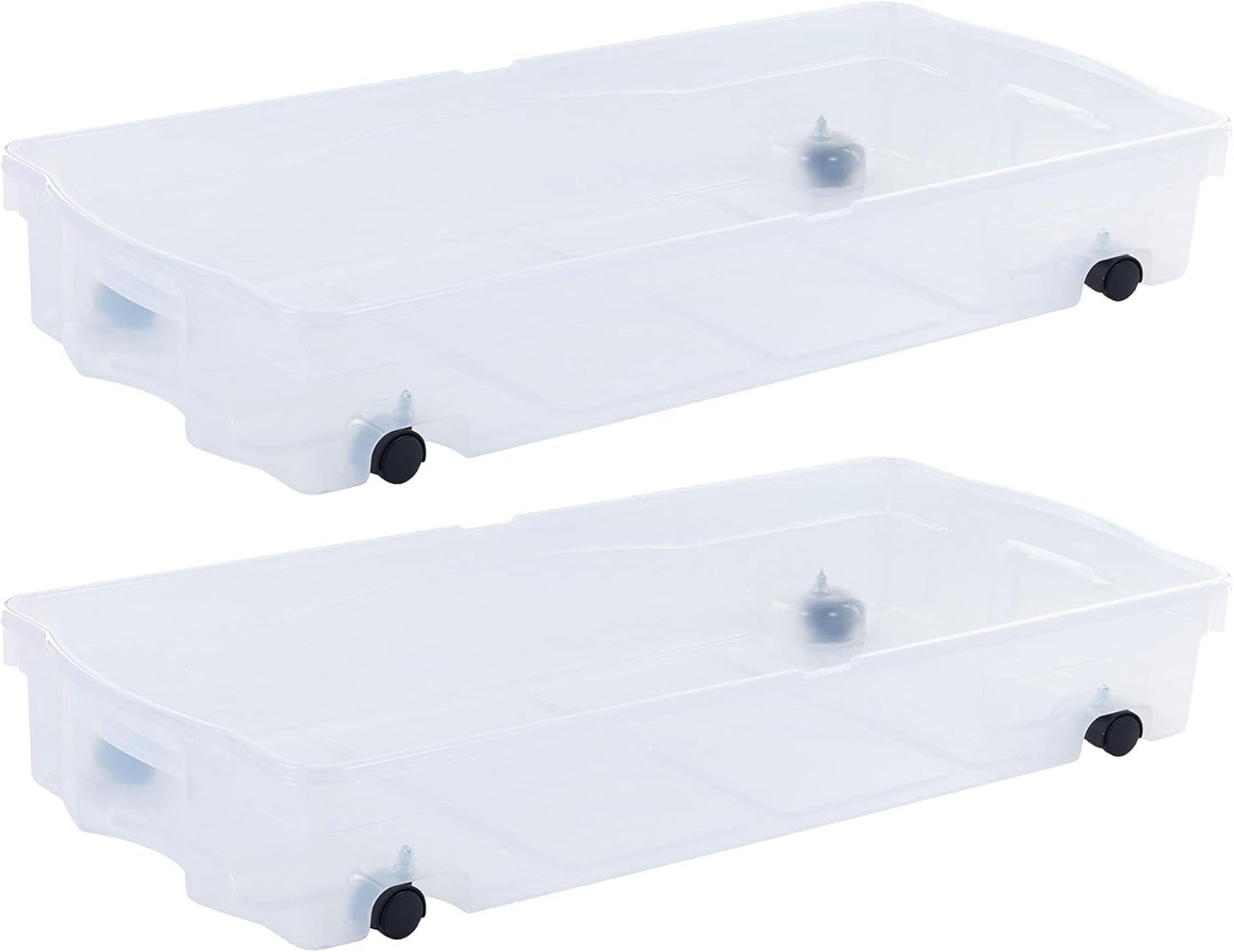 Rubbermaid 70 Quart Under Bed Storage Boxes - Dual Hinged Lids & Rolling Caster Wheels | Clear, 2 Pack