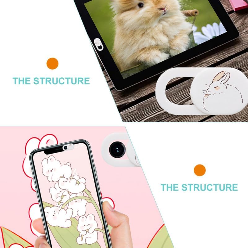 DIYEAH 3Pcs Cartoon Sleepy Bunny Cover Slide Privacy Protection for Tablets and Phones Ultra-Thin Webcam Cute Design
